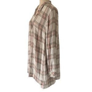 J. Jill 100% Rayon Windowpane Grid Print Top XL Fit Flowy Boho Blouse EUC